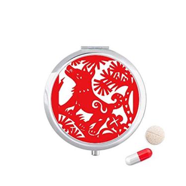 Imagem de Caixa de comprimidos com recorte de papel para cachorro animal do zodíaco chinês, caixa de armazenamento de medicamentos dispensador