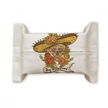 Imagem de Sombrero Suger Crânio México Dia dos Mortos Suporte de capa de papel para lenços faciais Saco de linho de algodão