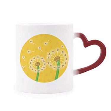Imagem de Caneca de flor amarela com flores dente-de-leão sensível ao calor Caneca vermelha que muda de cor