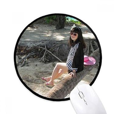 Imagem de Mouse pad Beach Coconut Ellie Yao Sea Pink Hat Desktop Office Tapete redondo para computador