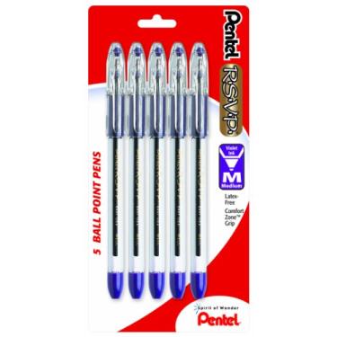 Imagem de Pentel Caneta esferográfica R.S.V.P. linha média, tinta violeta, pacote com 5 (BK91BP5V)