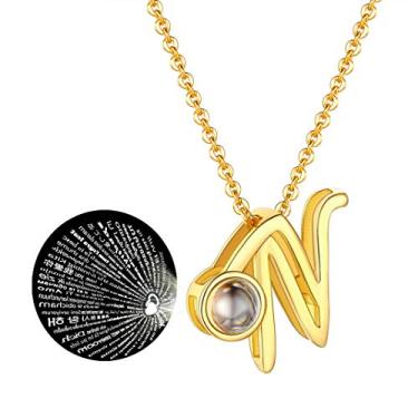 Imagem de GOLDCHIC JEWELRY Colar com inicial I Love You, 100 idiomas com foto personalizada para mulheres, de aniversário de Natal para namorada, esposa e namorada, 46+5cm(18"+2''), Pedra Nano Technology, Sem Pedra Preciosa