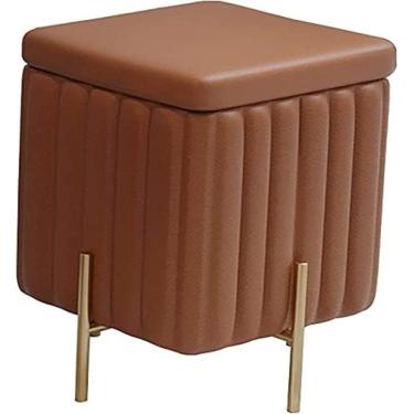 Imagem de Banquinho De Armazenamento Beautify Verde Veludo Repousa-pés Pufe Banco De Armazenamento Otomano Cubo Apoio Para Os Pés Baú Quadrado Com Pernas Douradas Para Quarto, Penteadeira,Marrom,45x45x42cm,