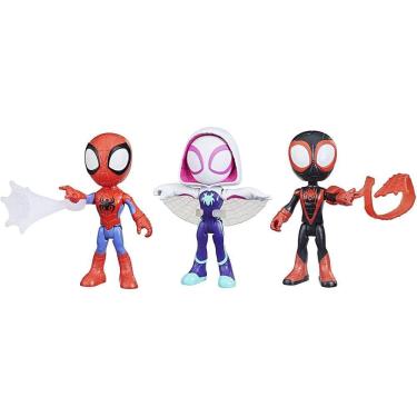 Imagem de Marvel Spidey and His Amazing Friends Figure 3 Pack, 4-Inch Scale Action Figures, Inclui 3 Figuras e 3 Acessórios, Idades 3 ou Não, Embalagem Livre de
