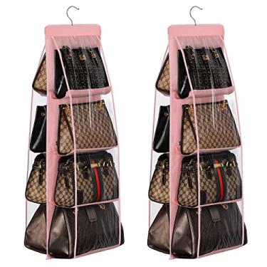 Imagem de Lirex Pacote com 2 bolsas para pendurar no armário, 8 bolsos organizador de armazenamento de bolsa Oxford organizador de armário de pano para família quarto, dobrável e ajuste universal, rosa claro