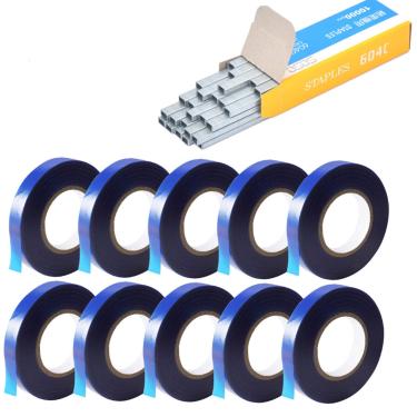 Imagem de Conjunto de cônico com 10 fitas, 1 grampeador, máquina de amarrar à mão, ferramenta de amarrar para plantas, agricultura, jardim, videira, atadura tapener, máquina de encadernação à mão, tapetool de jardim para frutas, vegetais, tomate (consumível azul)