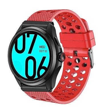 Imagem de Lamshaw Pulseiras de silicone compatíveis com smartwatch Ticwatch Pro 5, pulseira esportiva de substituição com fivela de metal compatível com smartwatch Android Ticwatch Pro 5 (vermelho)