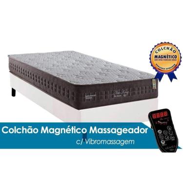 Imagem de  Cama Box Solteiro: Colchão Molas Ensacadas Anjos MasterPocket New King Magnético c/ Vibro Massagem + Base CRC Courano White(88x188)