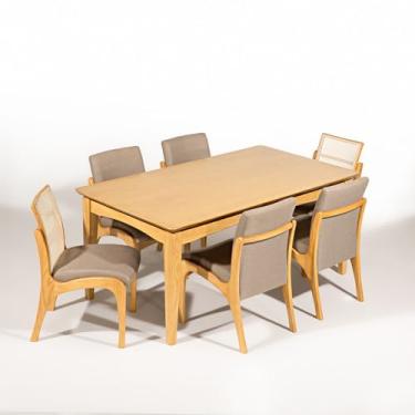 Imagem de Rio Madeira, Kit Mesa de Jantar Retangular Lisboa com 6 Cadeiras Rattan Madeira Mel Linho Marrom L87 RMI