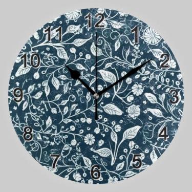 Imagem de CHIFIGNO Relógio circular redondo branco com tinta azul vintage, decoração relógio de parede alimentado por bateria para quarto, sala de estar