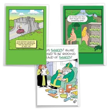 Imagem de NobleWorks Pacote sortido de 3 cartões engraçados do Dia de São Patrício com envelopes (3 desenhos, 1 cada) Green Toons VC10906SPG-C1x3