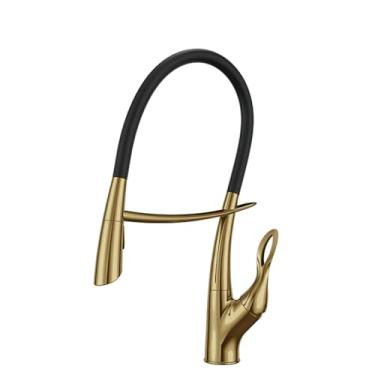 Imagem de Torneira de cozinha luxuosa de latão branco com design de toque inteligente, alça única fria e quente com controle duplo removível para pia preta, titânio dourado