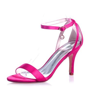 Imagem de RR-YRL Sandálias femininas de salto alto elegantes com bico fino, salto confortável de 8,5 cm, Vermelho rosa, 35