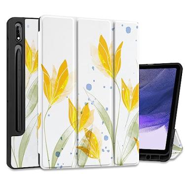 Imagem de Yebiseven Capa para Samsung Galaxy Tab S8 2022 e S7 2020, capa para tablet à prova de choque para Samsung Tab S8/S7 de 11 polegadas com hibernar/despertar automático + suporte triplo + capa traseira de TPU macio, aquarela botânica