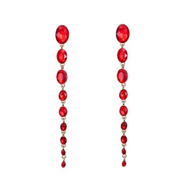 Imagem de Brincos de corrente com pingente de borla de cristal longo para mulheres Boho borla brincos pendentes brilhantes strass brinco linear nupcial casamento formatura bijuteria, Cobre, Cristal