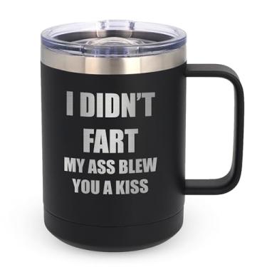 Imagem de Rogue River Tactical Caneca de café preta de aço inoxidável de 425 g Blew You A Kiss sarcástico, engraçada, resistente, com tampa, piada, novidade, xícara, ótima ideia de presente