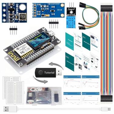 Imagem de ESP8266 Kit de estação meteorológica com umidade de temperatura DHT11 BMP180 Sensor de pressão atmosférica BH1750FVI Sensor de luz OLED IIC de 0.96" para Arduino IDE IoT Starter (Tutorial incluído)
