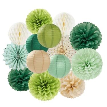 Imagem de Lanternas de papel para decorações de festa de champanhe verde - 14 peças