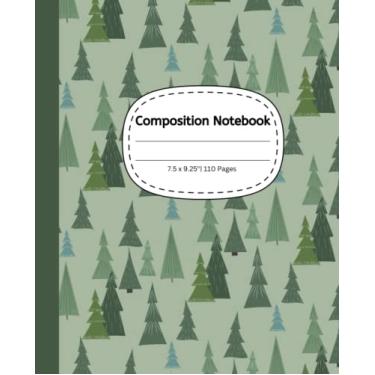 Imagem de Evergreen, menta, pinho, cedro, árvore, caderno de diário de composição para crianças, adolescentes, adultos, estudantes | Paisagem com padrão de matagal: Evergreen premium... Adultos | 19 x 23 cm,