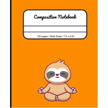 Imagem de Caderno de composição de escrita à mão: diário de preguiça de ioga | Amantes de animais pautados para crianças 19 x 23 cm, 120 páginas para crianças, adolescentes e adultos