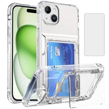 Imagem de Asuwish Capa de celular para iPhone 15 Plus 6,7 polegadas transparente carteira celular com protetor de tela de vidro temperado e suporte fino para cartão de crédito i-Phone 15+ iPhone15Plus 5G i i15