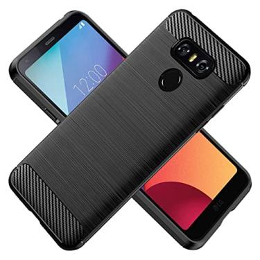 Imagem de KOARWVC Capa de telefone para LG G6/LG G6+, LG G6 Plus/LG G6 Thin Q H870 VS988 Capa de fibra de carbono à prova de choque robusta proteção antiarranhões TPU macio capa traseira para LG G6 (preto)