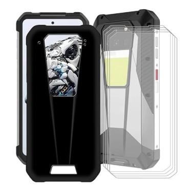 Imagem de HGJTFANY Capa para Unihertz Tank 3 com [4 películas protetoras de vidro temperado], capa de telefone de silicone macio ultrafina à prova de choque preta para Unihertz Tank 3 (6,7 polegadas)