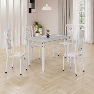 Imagem de Conjunto de Mesa Retangular 120x75cm Tampo Granito Topázio 4 Cadeiras Lavínea Botanic Bege / Branco