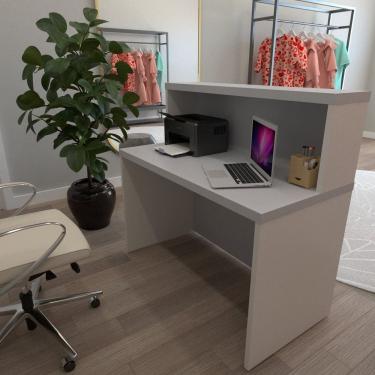 Imagem de Balcão de Atendimento para Recepção - 120cm de Largura Branco/Cinza Cristal