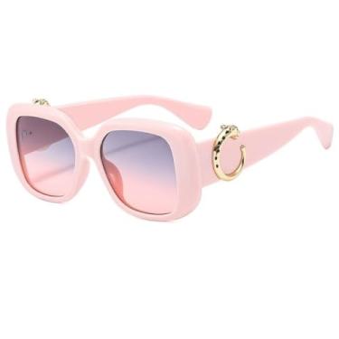 Imagem de Moda redonda óculos de sol feminino luxo dourado decoração quadro gradientes lente vintage envoltório casual óculos de sol uv400, c7, um tamanho