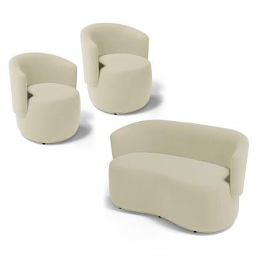 Imagem de Kit 2 Poltronas E 1 Namoradeira Aisha Orgânica Suede Bege Claro - Desk Design