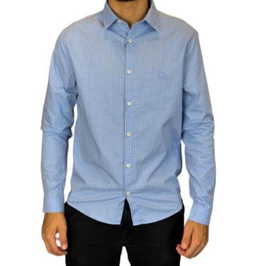 Imagem de Camisa Casual Masc Ml Micro Xadrez Azul 120701078 - Acostamento