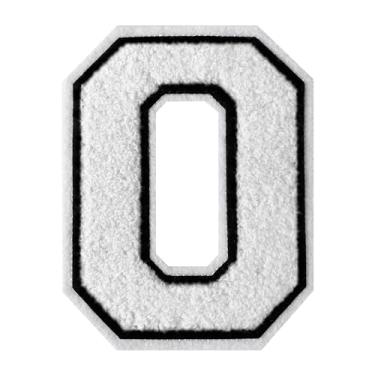 Imagem de Remendos de letras universitárias branco chenille remendo de 11,5 cm Letterman Jacket Patch grande ferro em letras para roupas (branco-O)
