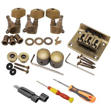 Imagem de Unxuey Kit combo de guitarra caixa de charuto estilo clássico 3 cordas bronze sela ponte, pinos de afinação, botões de alça
