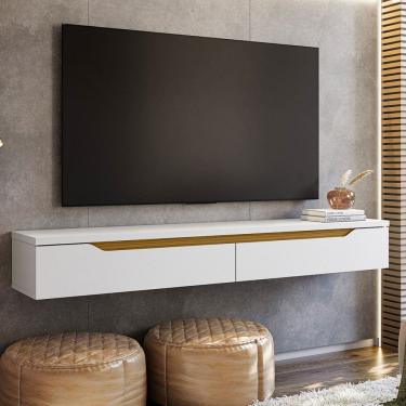 Imagem de Rack Suspenso Uno P/ Tvs até 55 Polegadas 160cm 2 Portas Branco/Cedro- Olivar Móveis