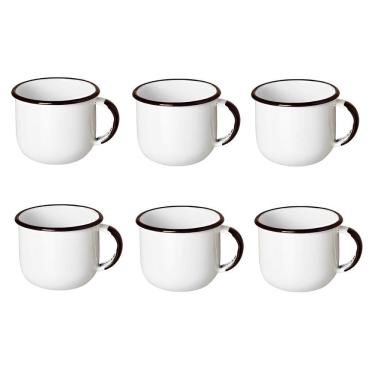 Imagem de Jogo de Xícara de Chá 06 Peças Esmaltada Branco 240 ml Ewel