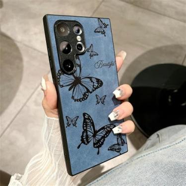 Imagem de Capa de couro para samsung s24 s23 plus ultra a05 s a15 a25 a35 a55 a04s a14 a23 a34 a54 capa, borboleta bu, para s23 ultra