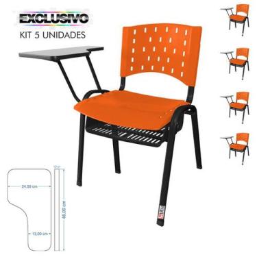 Imagem de Cadeira Universitária Plástica Laranja Com Porta Livros 5 Unidades - U