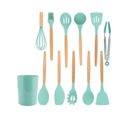 Imagem de 12 pçs conjunto de utensílios de cozinha de silicone, utensílios de co