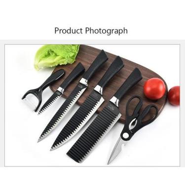 Imagem de Conjunto de Facas Preto Profissional + Descascador de Legumes+ Tesoura