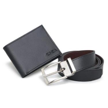 Imagem de Kit Carteira Masculina Couro Divisorias Plastico Não Cabe RG Com Cinto