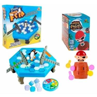 Imagem de Diversão com 2 Jogos Barril do Pirata Mini + Derruba Pinguim Infantil 