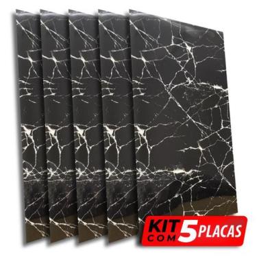 Imagem de Kit 5 Placa Adesiva Parede Painel Mármore Preto 30x60cm - Tribo Home