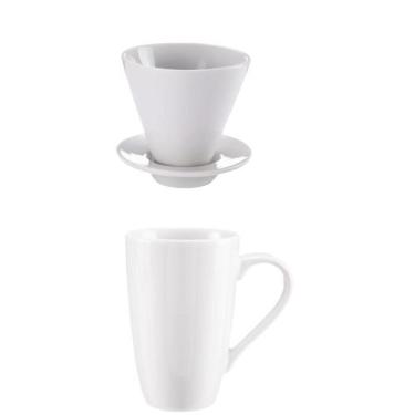 Imagem de Kit Caneca + Suporte Coador Em Porcelana Branca Café 400 ml - Maryland