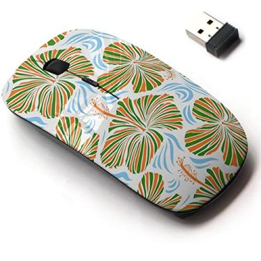 Imagem de Mouse sem fio de 2,4 G com design de padrão fofo para todos os laptops e desktops com nano receptor - flores tropicais laranja verde