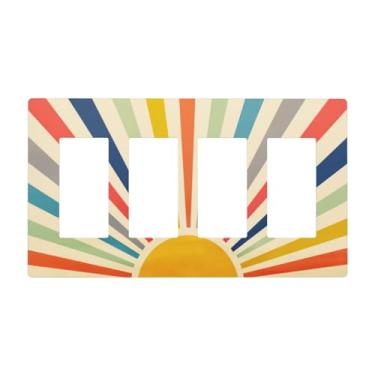 Imagem de Arte de estética minimalista hippie boêmio anos 70 meados do século boho abstrato sol 4 gangues dispositivo quadriciclo decoração sem parafusos GFCI/Rocker placa de parede interruptor de luz regulador