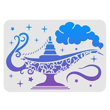 Imagem de FINGERINSPIRE Estêncil de lâmpada Genie 29,7 x 21 cm reutilizável Aladdin para pintura em madeira, azulejo, papel, tecido, chão