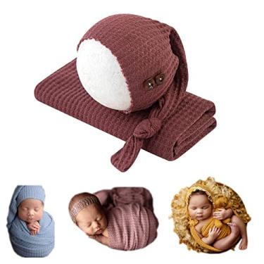 Imagem de Coberllus Envoltório para fotografia de recém-nascido | Chapéu de nó e cobertor elástico para adereços de fotos de bebês | Roupas de sessão de fotos para recém-nascidos de 15,74 x 159,9 cm, Roxo
