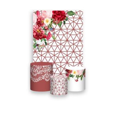 Imagem de Painel De Festa Vertical 1,50 x 2,20 + Trio De Capas Cilindro - Flores