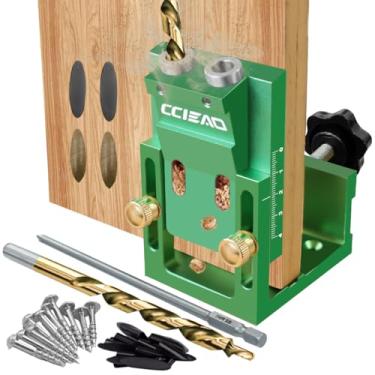 Imagem de Kit de gabarito de orifício de bolso, 2 furos guia de perfuração ajustável, ferramenta de ângulo de junta, kit de parafusos de marcenaria, sistema de gabarito, ferramentas para marcenaria